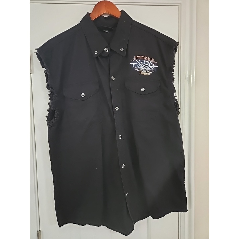 Sturgis 2017 Black Hills Rally 77th Anniversary Sleeveless Biker Shirt Black XL - Picture 3 of 16